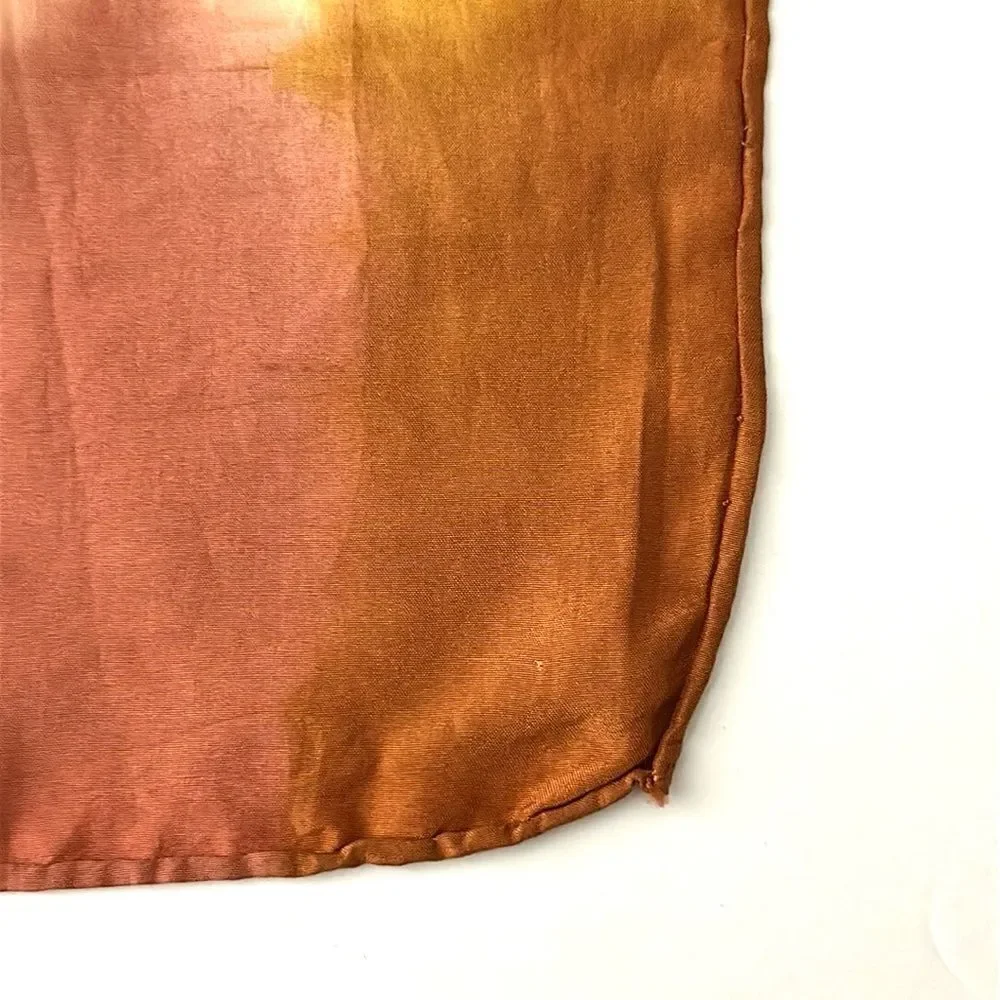 Eileen Fisher Silk Oblong Scarf Rust Peach Tie Dye Shibori Hand Rolled Japan
